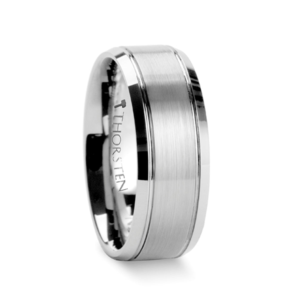 Mens Tungsten Carbide Brushed Center Wedding Ring - Polished Beveled Comfort Fit - 6mm 8mm Wide - Style name: CRONUS