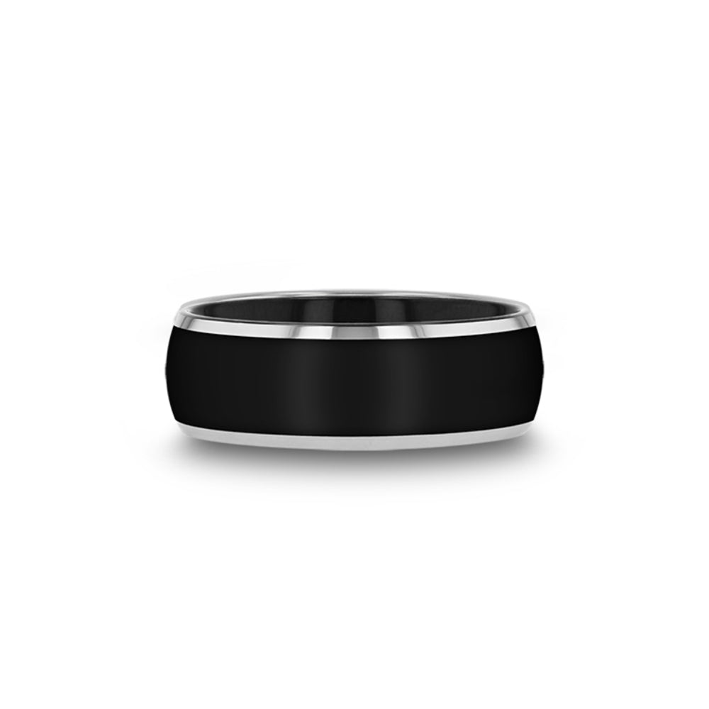 Mens Tungsten Rounded Black Wedding Ring - Polished Beveled Comfort Fit - 4mm 6mm 8mm 10mm Wide - Style name: MASERATI