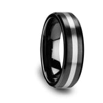 Load image into Gallery viewer, Mens Black Ceramic Tungsten Inlay Wedding Ring - Beveled Brushed Comfort Fit - 6mm 8mm Wide - Style name: PHOENIX
