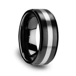 Load image into Gallery viewer, Mens Black Ceramic Tungsten Inlay Wedding Ring - Beveled Brushed Comfort Fit - 6mm 8mm Wide - Style name: PHOENIX
