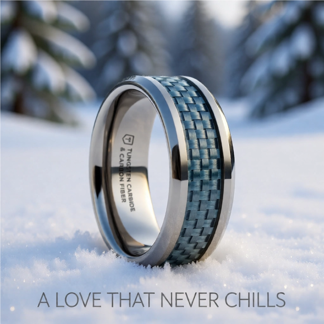 Mens Tungsten Carbide Blue Carbon Fiber Inlay Wedding Ring - Polished Beveled Comfort Fit - 4mm 6mm 8mm 10mm Wide - Style name: AUGUSTUS