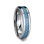 Load image into Gallery viewer, Mens Tungsten Carbide Blue Carbon Fiber Inlay Wedding Ring - Polished Beveled Comfort Fit - 4mm 6mm 8mm 10mm Wide - Style name: AUGUSTUS
