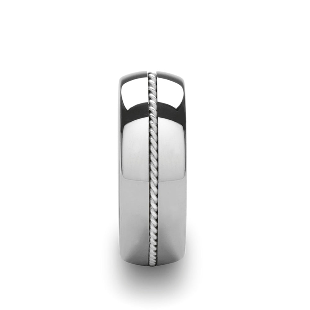 Mens Tungsten Carbide Braided Silver Inlayed Wedding Ring - Domed Comfort Fit - 8mm Wide - Style name: LYON