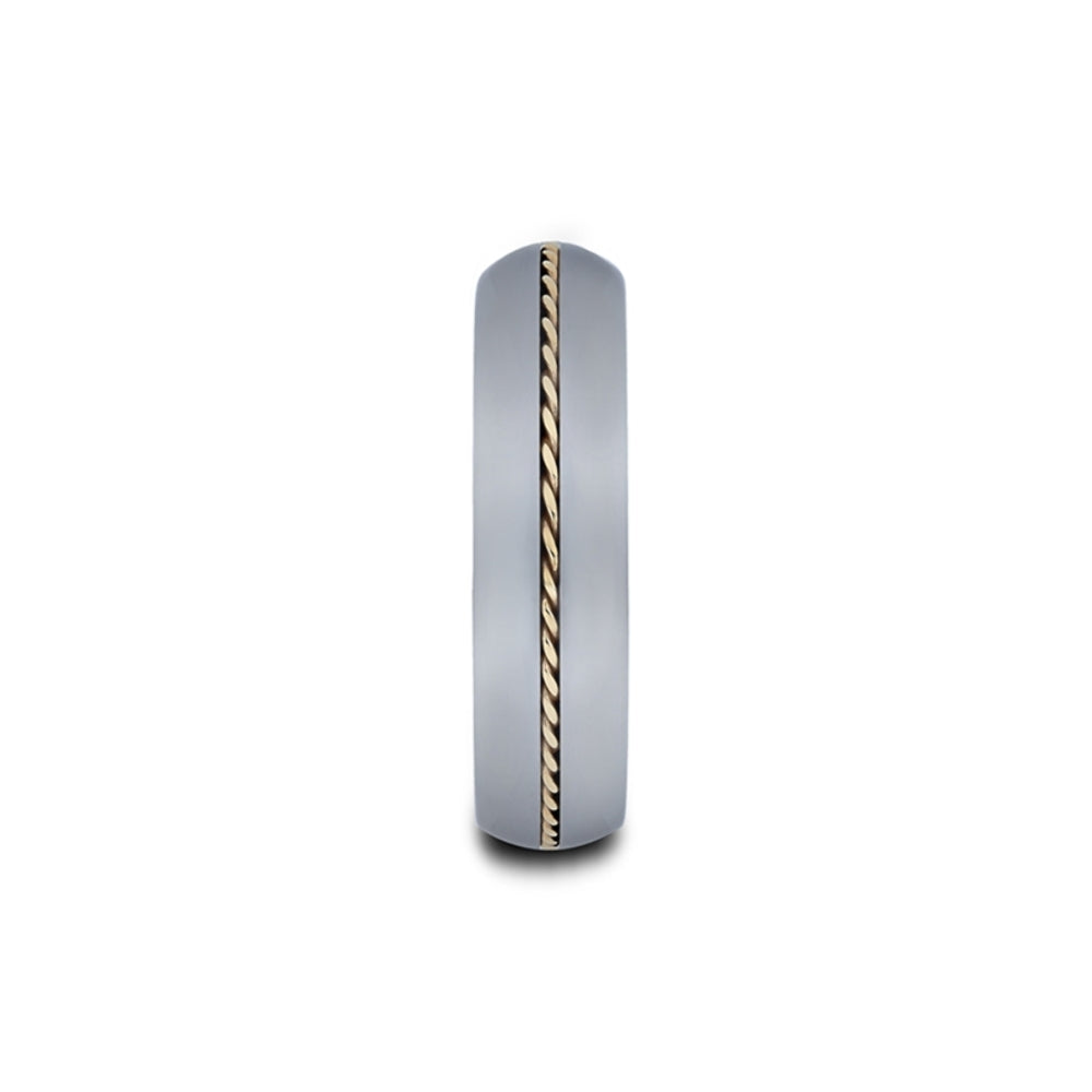 Mens Tungsten Carbide Braided 14k Gold Inlay Wedding Ring - Domed Comfort Fit - 6mm 8mm Wide - Style name: GOLDWYN