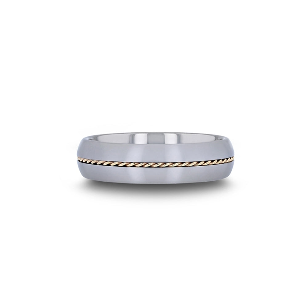 Mens Tungsten Carbide Braided 14k Gold Inlay Wedding Ring - Domed Comfort Fit - 6mm 8mm Wide - Style name: GOLDWYN