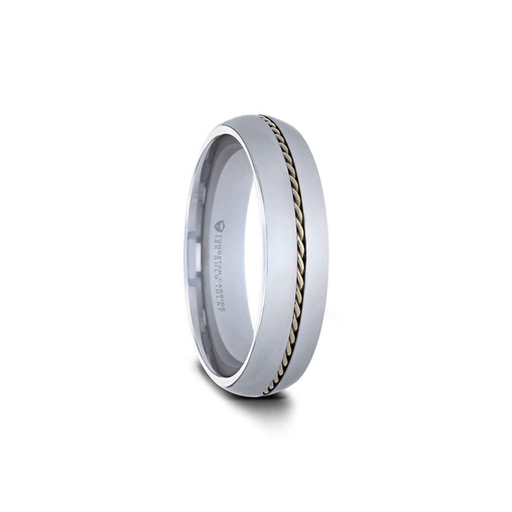 Mens Tungsten Carbide Braided 14k Gold Inlay Wedding Ring - Domed Comfort Fit - 6mm 8mm Wide - Style name: GOLDWYN