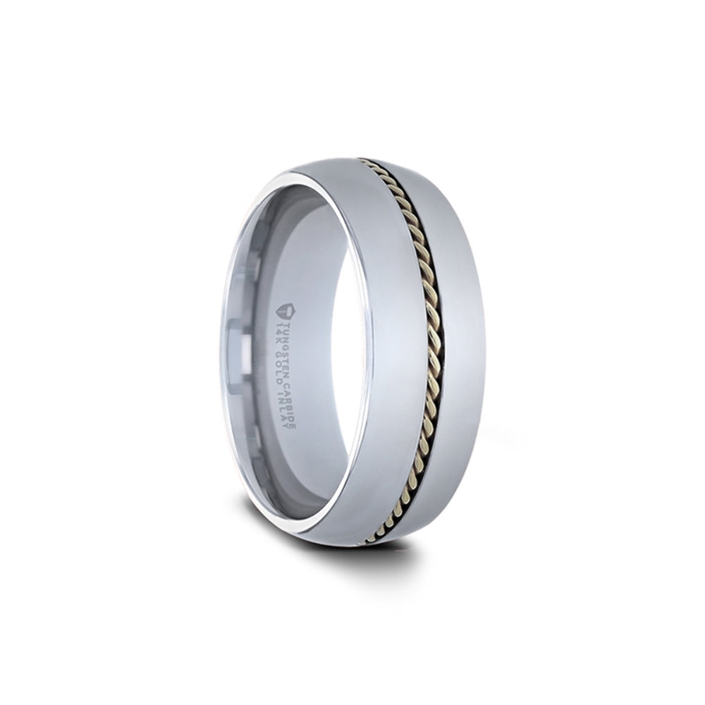 Mens Tungsten Carbide Braided 14k Gold Inlay Wedding Ring - Domed Comfort Fit - 6mm 8mm Wide - Style name: GOLDWYN
