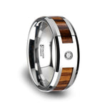 Load image into Gallery viewer, Mens Tungsten Carbide Real Zebra Wood Inlay Diamond Wedding Ring - Beveled Comfort Fit - 8mm Wide - Style name: SABER
