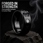 Load image into Gallery viewer, Mens Black Ceramic Black Carbon Fiber Inlay Diamond Wedding Ring - Domed Comfort Fit - 8mm Wide - Style name: ANGUS
