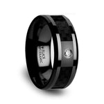 Load image into Gallery viewer, Mens Black Ceramic Black Carbon Fiber Inlay Diamond Wedding Ring - Domed Comfort Fit - 8mm Wide - Style name: ANGUS
