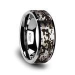 Load image into Gallery viewer, Mens Tungsten Carbide Engraved Digital Camouflage Wedding Ring - Polished Beveled Comfort Fit - 8mm Wide - Style name: STEALTH
