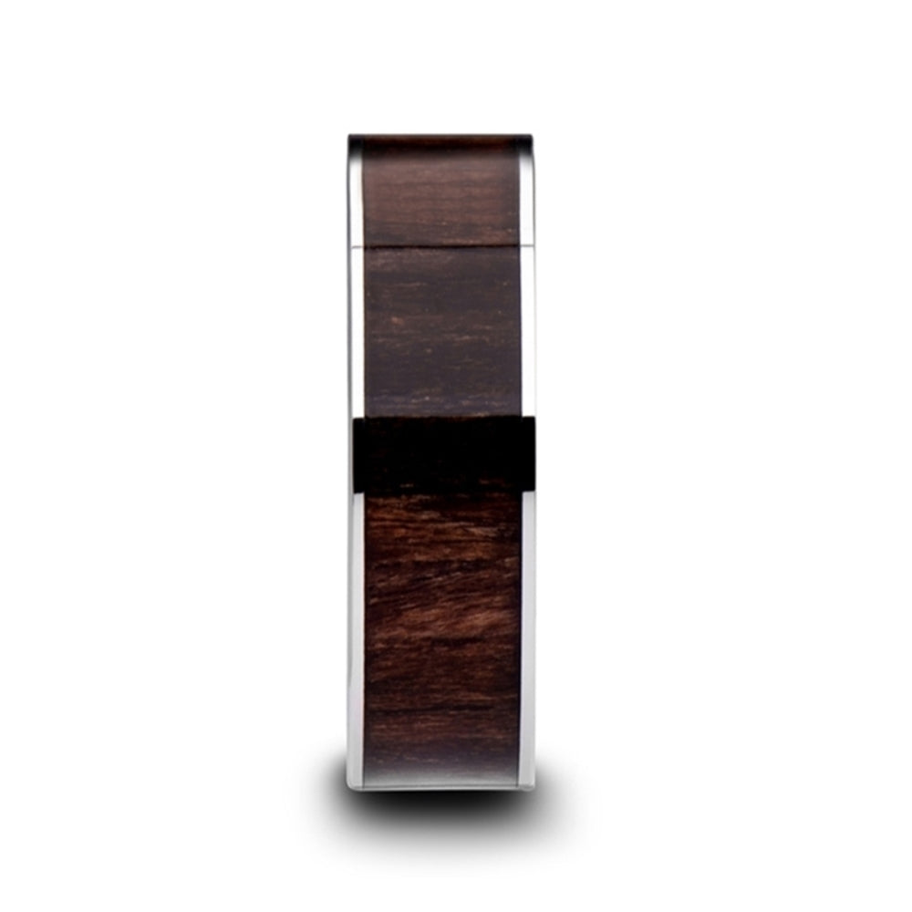 Mens Tungsten Black Walnut Wood Inlay Wedding Ring - Flat Polished Edged Comfort Fit - 6mm 7mm 8mm 10mm Wide - Style name: BOKKEN