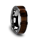 Load image into Gallery viewer, Mens Tungsten Black Walnut Wood Inlay Wedding Ring - Flat Polished Edged Comfort Fit - 6mm 7mm 8mm 10mm Wide - Style name: BOKKEN
