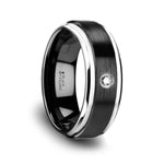 Load image into Gallery viewer, Mens Black Ceramic Polished Beveled Step Edges Diamond Wedding Ring - Raised Brush Center Comfort Fit - 6mm 8mm Wide - Style name: MONARCH

