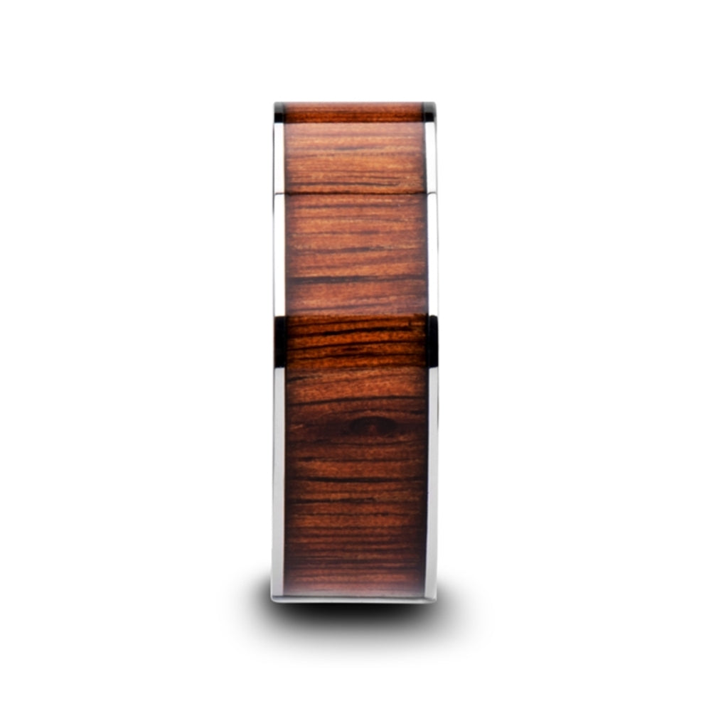 Mens Tungsten Carbide Rare Koa Wood Inlay Wedding Ring - Flat Polished Comfort Fit - 6mm 7mm 8mm 10mm Wide - Style name: KALANI