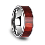 Load image into Gallery viewer, Mens Flat Tungsten Carbide Exotic Brazilian Rose Wood Inlay Wedding Ring - Polished Edged Comfort Fit - 8mm Wide - Style name: SHERWOOD
