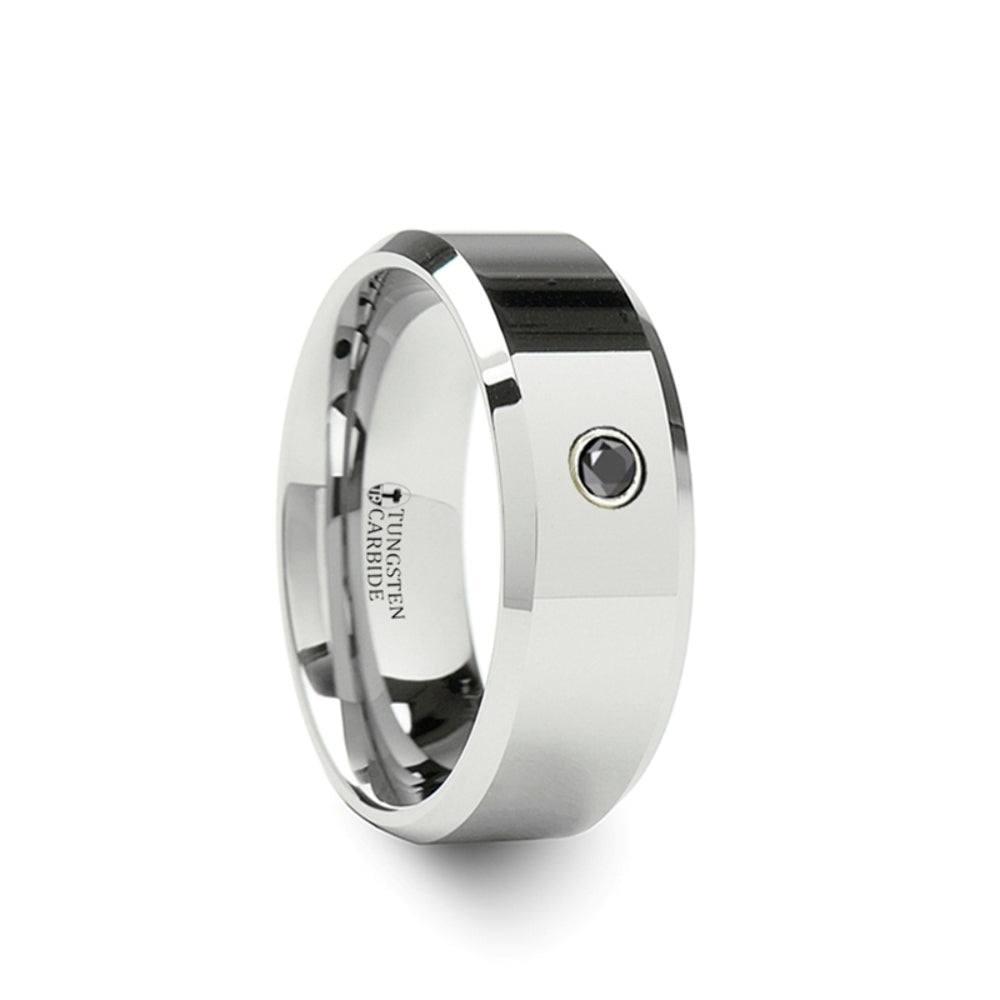 Mens Tungsten Black Diamond Wedding Ring - Beveled Comfort Fit - 6mm 8mm Wide - Style name: WESTMINSTER