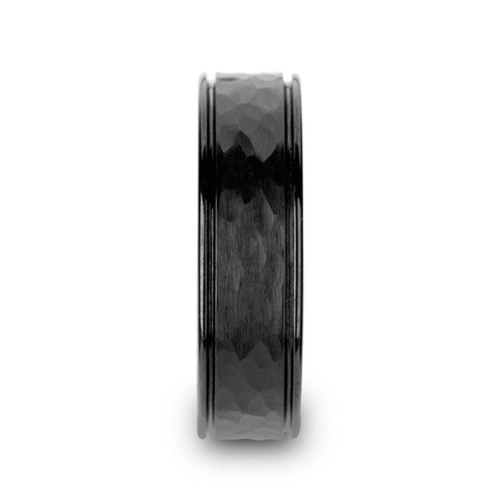 Mens Tungsten Carbide Black Dual Offset Grooves Polished Edges Wedding Ring - Hammered Finish Comfort Fit - 6mm 8mm Wide - Style name: JOINER