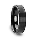 Load image into Gallery viewer, Mens Black Tungsten Dual Offset Grooves Flat Brushed Finish Center Wedding Ring - Polished Edges Comfort Fit - 6mm 8mm Wide - Style name: TURNER
