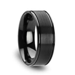 Load image into Gallery viewer, Mens Black Tungsten Dual Offset Grooves Flat Brushed Finish Center Wedding Ring - Polished Edges Comfort Fit - 6mm 8mm Wide - Style name: TURNER

