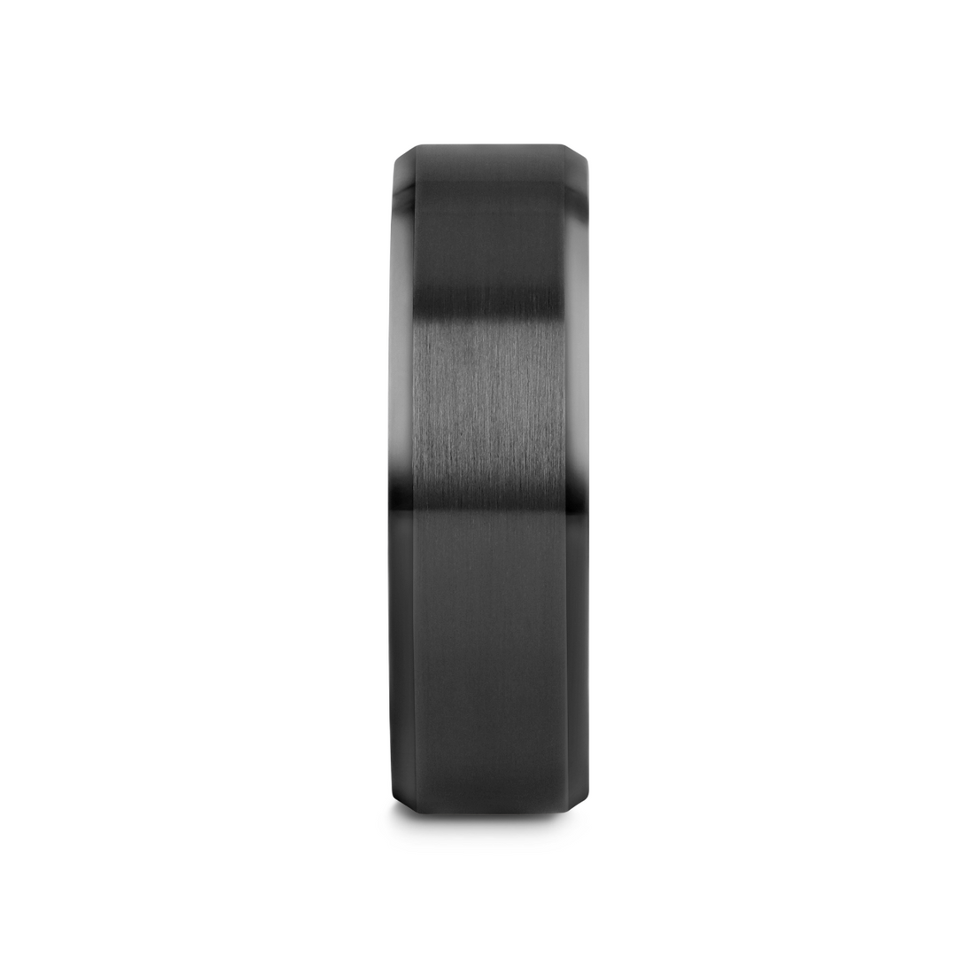 Mens Black Ceramic Beveled Edges Wedding Ring - Brushed Finish Comfort Fit - 6mm 8mm Wide - Style name: YORKSHIRE
