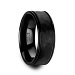 Load image into Gallery viewer, Mens Black Ceramic Hammered Finish Dual Offset Grooves Wedding Ring - Polished Comfort Fit - 6mm 8mm Wide - Style name: REVENANT
