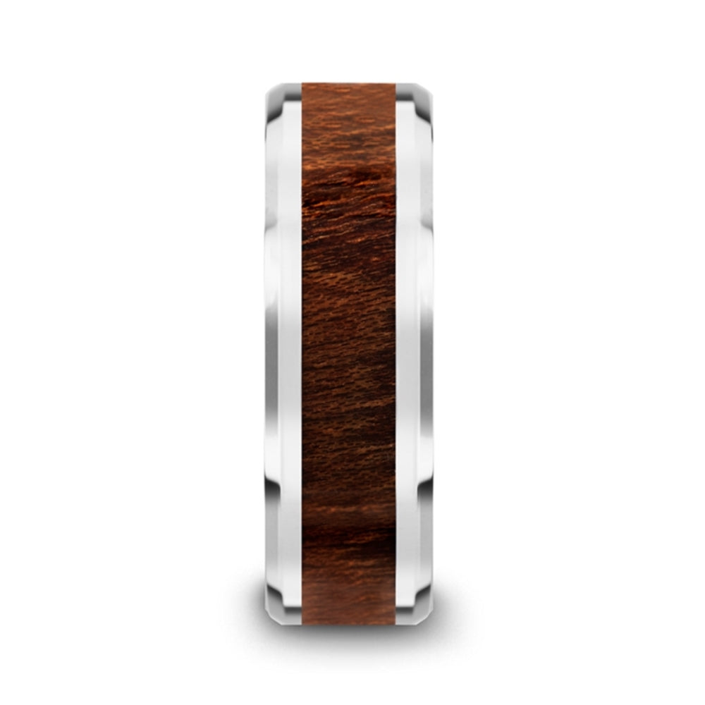 Mens Tungsten Carbide Carpathian Wood Inlaid Wedding Ring - Beveled Comfort Fit - 6mm 8mm Wide - Style name: DACIAN