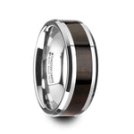 Load image into Gallery viewer, Mens Tungsten Carbide Ebony Wood Inlaid Wedding Ring - Beveled Comfort Fit - 8mm Wide - Style name: ARCANE

