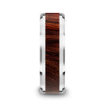 Load image into Gallery viewer, Mens Tungsten Carbide Bubinga Wood Inlaid Wedding Ring - Beveled Comfort Fit - 8mm Wide - Style name: KEVAZ
