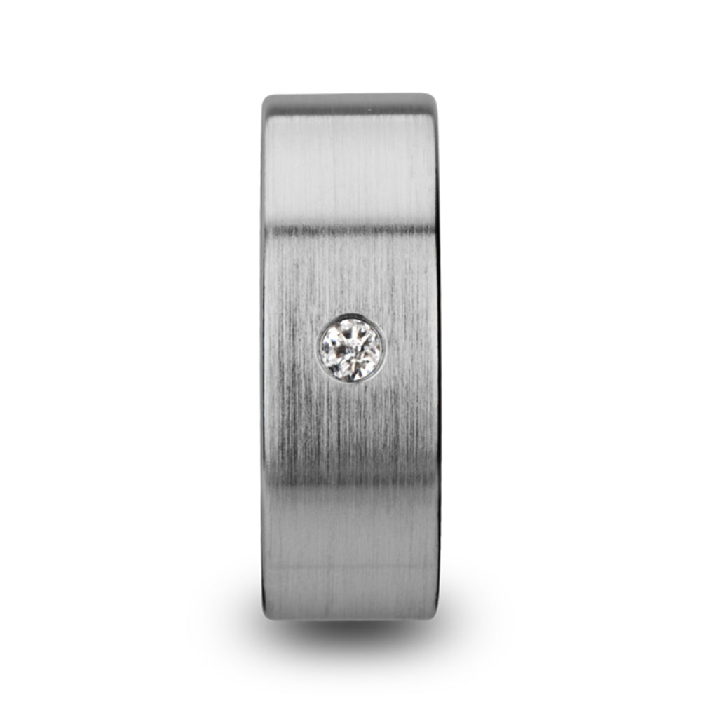 Mens Tungsten Carbide White Diamond Wedding Ring - Flat Brushed Comfort Fit - 6mm 8mm Wide - Style name: OLYMPUS