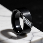 Load image into Gallery viewer, Mens Flat Black Tungsten Carbide Diagonal Diamonds Set in Stainless Steel Wedding Ring - Satin Finished Comfort Fit - 8mm Wide - Style name: LIAM
