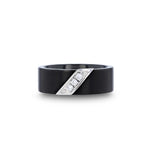 Load image into Gallery viewer, Mens Flat Black Tungsten Carbide Diagonal Diamonds Set in Stainless Steel Wedding Ring - Satin Finished Comfort Fit - 8mm Wide - Style name: LIAM
