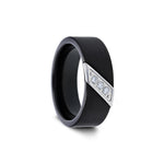 Load image into Gallery viewer, Mens Flat Black Tungsten Carbide Diagonal Diamonds Set in Stainless Steel Wedding Ring - Satin Finished Comfort Fit - 8mm Wide - Style name: LIAM
