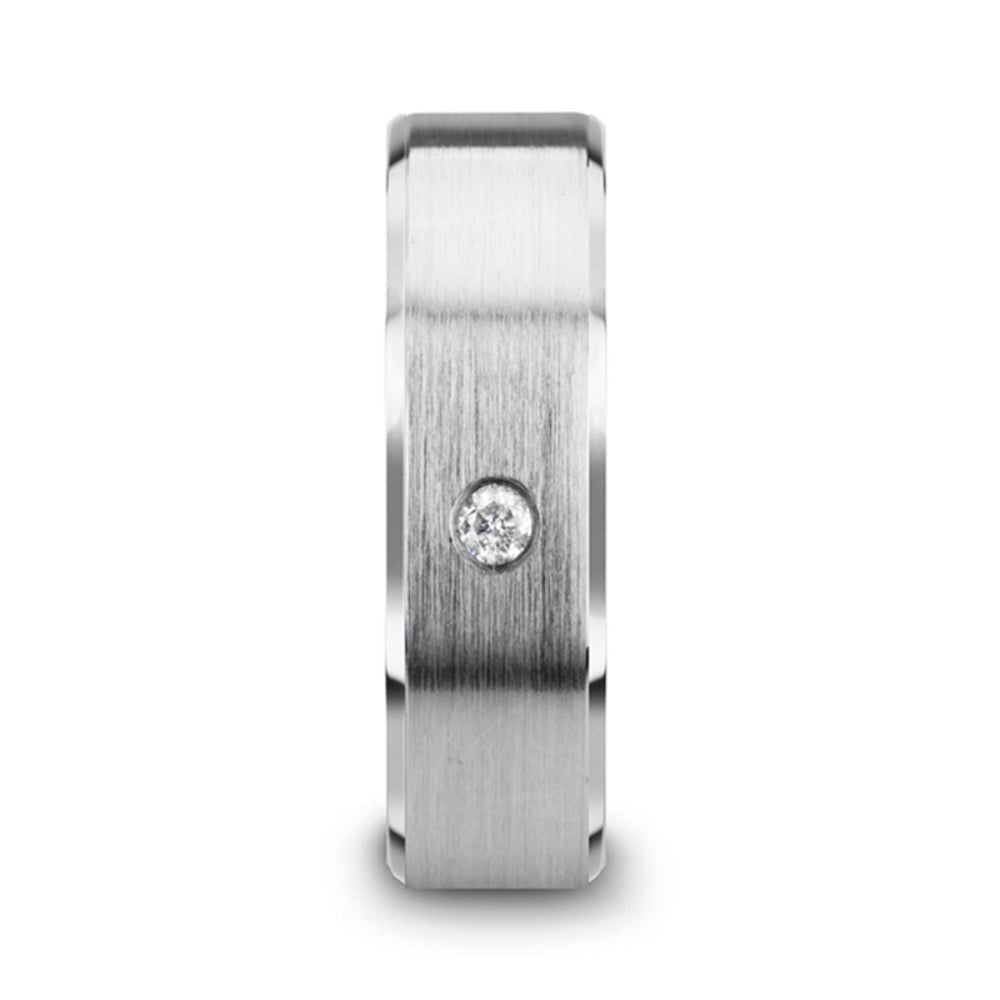 Mens Tungsten White Diamond Setting Wedding Ring - Beveled Brushed Comfort Fit - 6mm 8mm Wide - Style name: PORTER