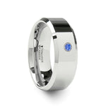 Load image into Gallery viewer, Mens Tungsten Blue Diamond Wedding Ring - Beveled Brushed Comfort Fit - 6mm 8mm Wide - Style name: KENSINGTON
