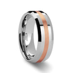 Load image into Gallery viewer, Mens Tungsten Carbide Rose Gold Inlaid Wedding Ring - Beveled Comfort Fit - 6mm 8mm Wide - Style name: CHIRON
