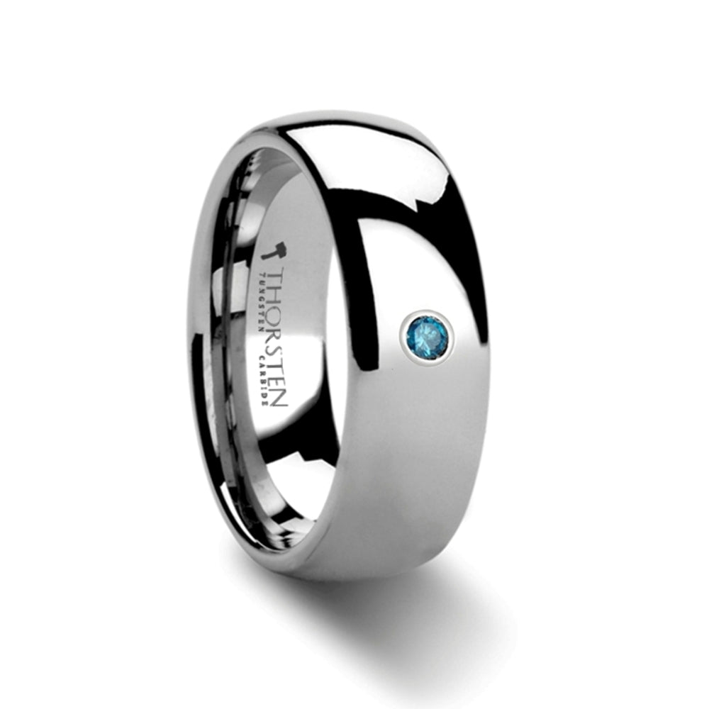 Mens Tungsten Carbide Blue Diamond Wedding Ring - Domed Comfort Fit - 6mm 8mm Wide - Style name: BUCKINGHAM
