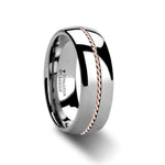 Load image into Gallery viewer, Mens Tungsten Carbide Braided 14k Rose Gold Inlay Wedding Ring - Domed Comfort Fit - 6mm 8mm Wide - Style name: ROSSMOOR
