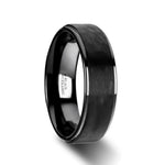 Load image into Gallery viewer, Mens Black Ceramic raised Hammer Finish Step Edge Wedding Ring - Brushed Finish Comfort Fit - 6mm 8mm Wide - Style name: WARRIOR
