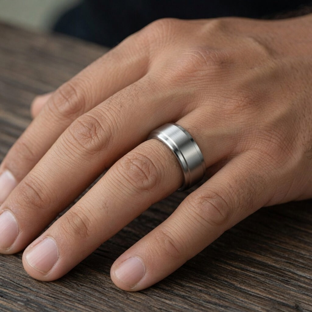 Mens Tungsten Carbide Spinning Wedding Ring - Brushed Comfort Fit - 8mm Wide - Style name: REVOLUTION