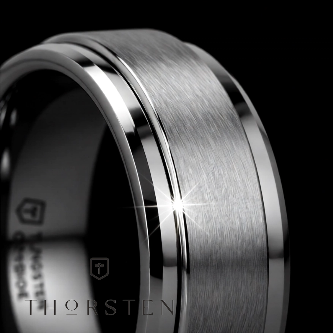 Mens Tungsten Carbide Spinning Wedding Ring - Brushed Comfort Fit - 8mm Wide - Style name: REVOLUTION