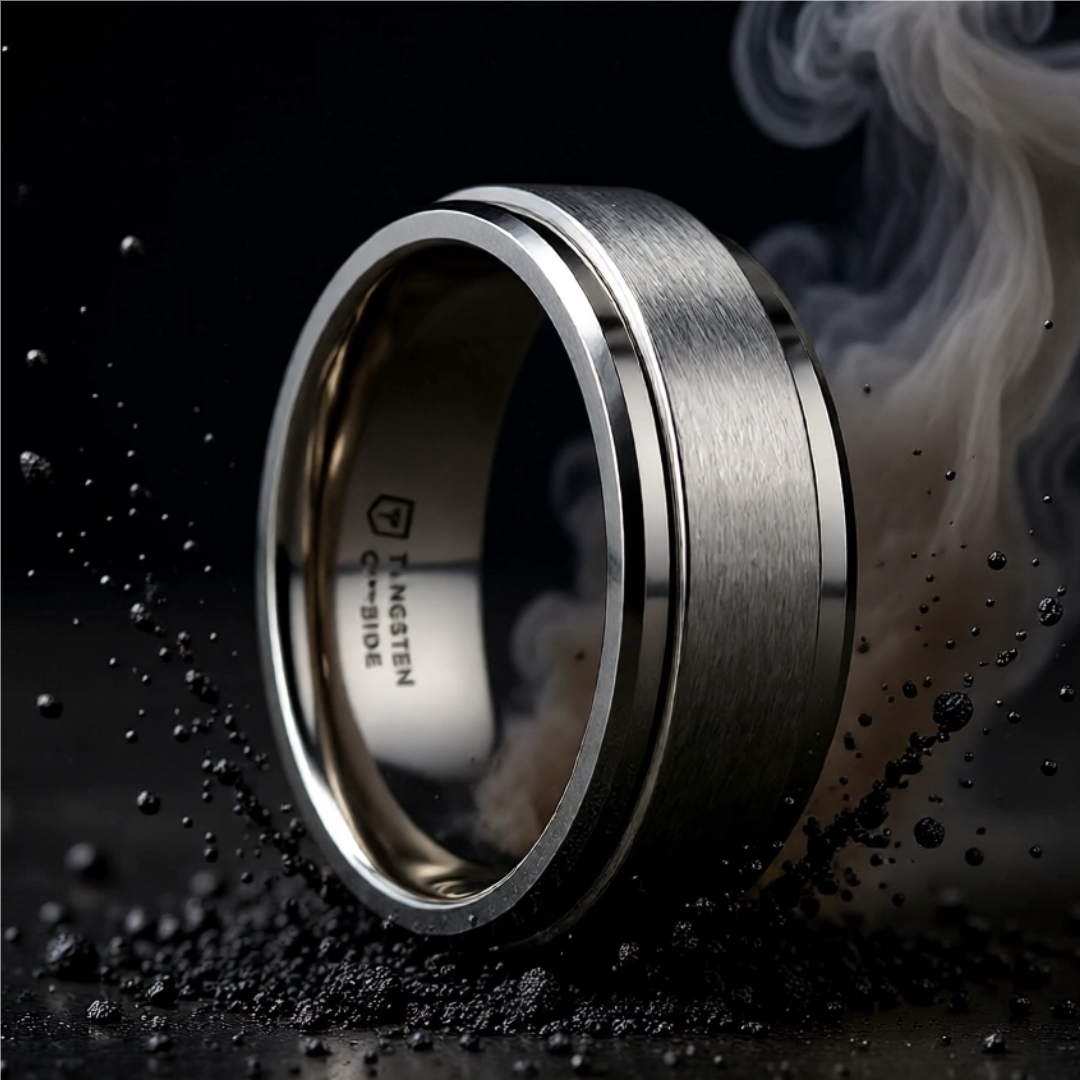 Mens Tungsten Carbide Spinning Wedding Ring - Brushed Comfort Fit - 8mm Wide - Style name: REVOLUTION