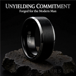 Load image into Gallery viewer, Mens Tungsten Carbide Black Brushed Center Wedding Ring - Polished Beveled Edges Comfort Fit - 4mm 6mm 7mm 8mm 10mm Wide - Style name: ASTON
