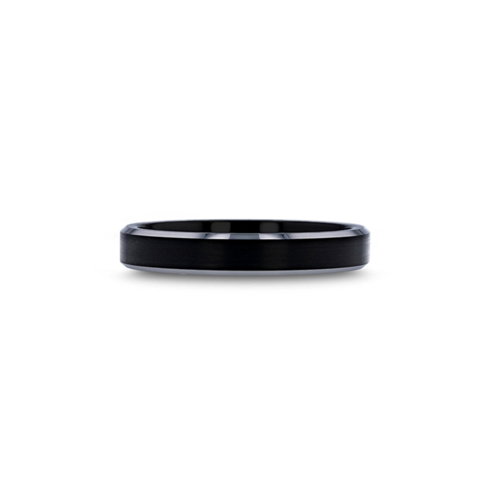 Mens Tungsten Carbide Black Brushed Center Wedding Ring - Polished Beveled Edges Comfort Fit - 4mm 6mm 7mm 8mm 10mm Wide - Style name: ASTON