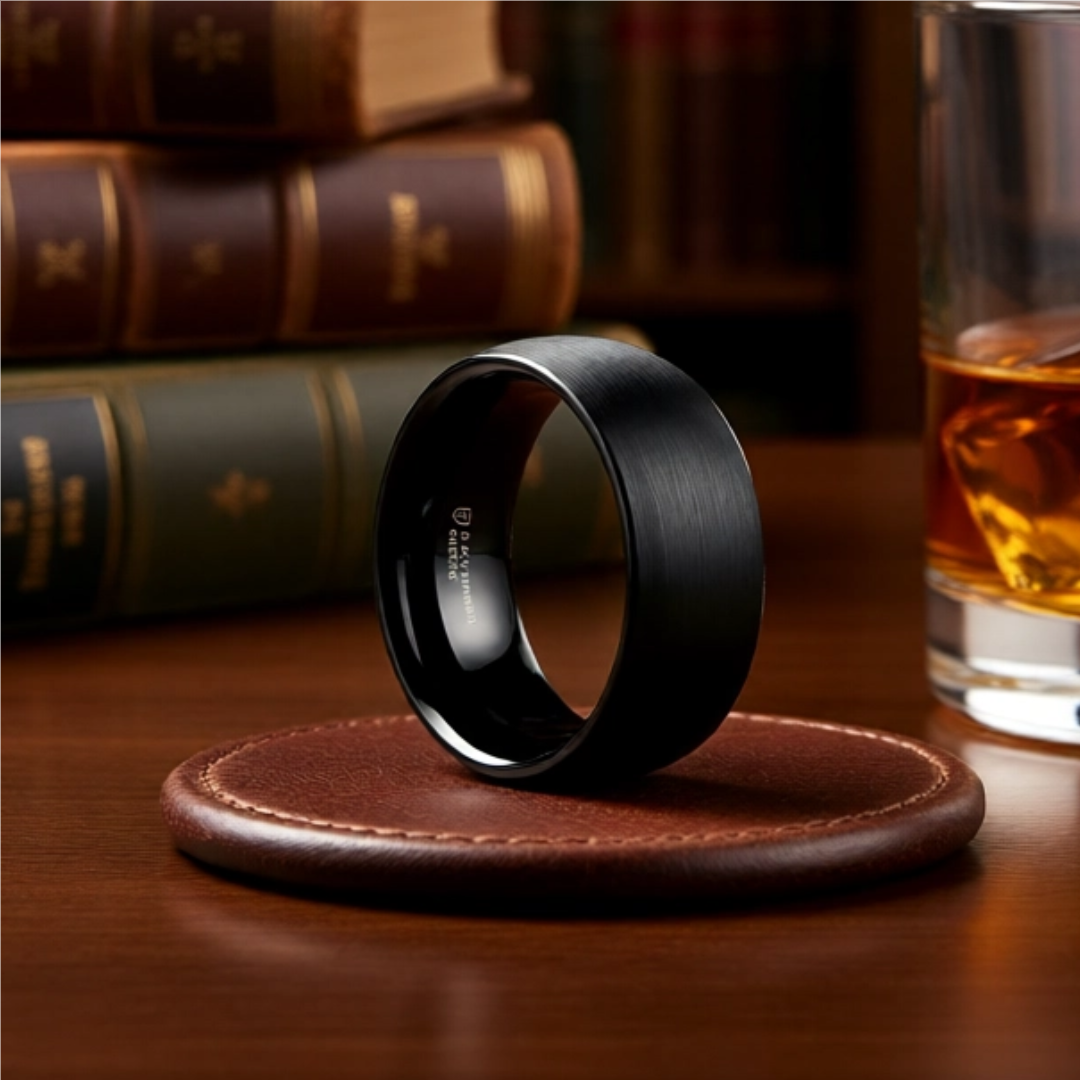 Mens Tungsten Carbide Domed Black Wedding Ring - Brush Finished Comfort Fit - 2mm 4mm 6mm 8mm 10mm 12mm Wide - Style name: RAIDER