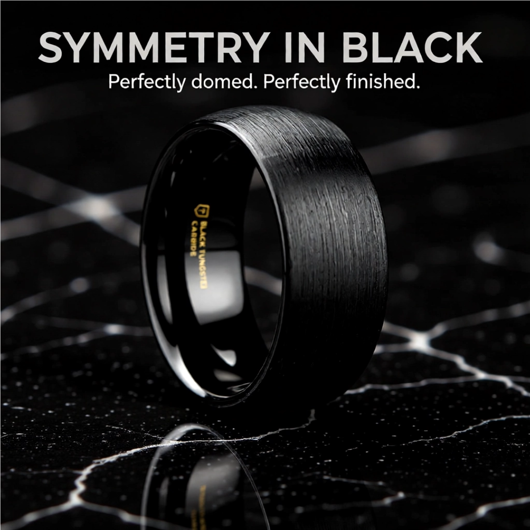 Mens Tungsten Carbide Domed Black Wedding Ring - Brush Finished Comfort Fit - 2mm 4mm 6mm 8mm 10mm 12mm Wide - Style name: RAIDER