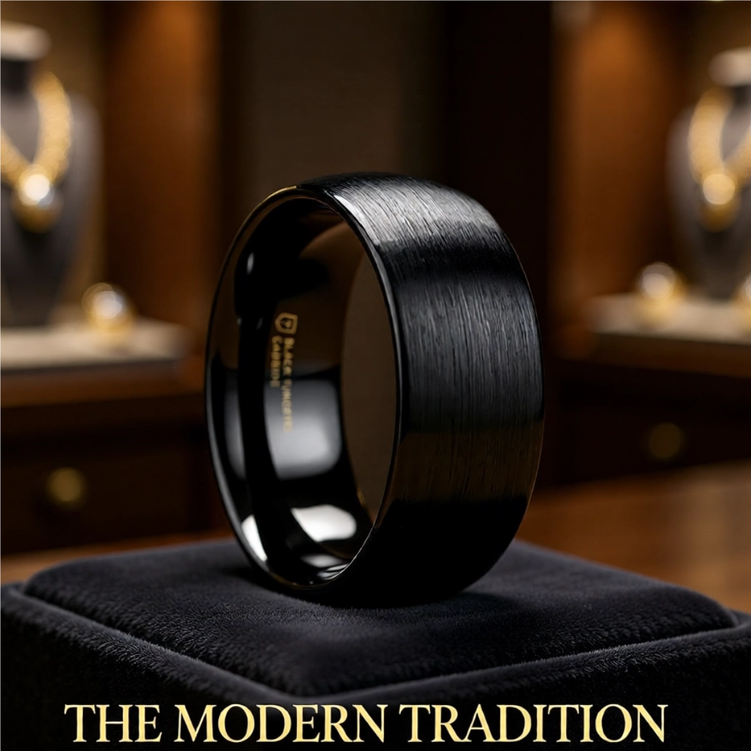 Mens Tungsten Carbide Domed Black Wedding Ring - Brush Finished Comfort Fit - 2mm 4mm 6mm 8mm 10mm 12mm Wide - Style name: RAIDER
