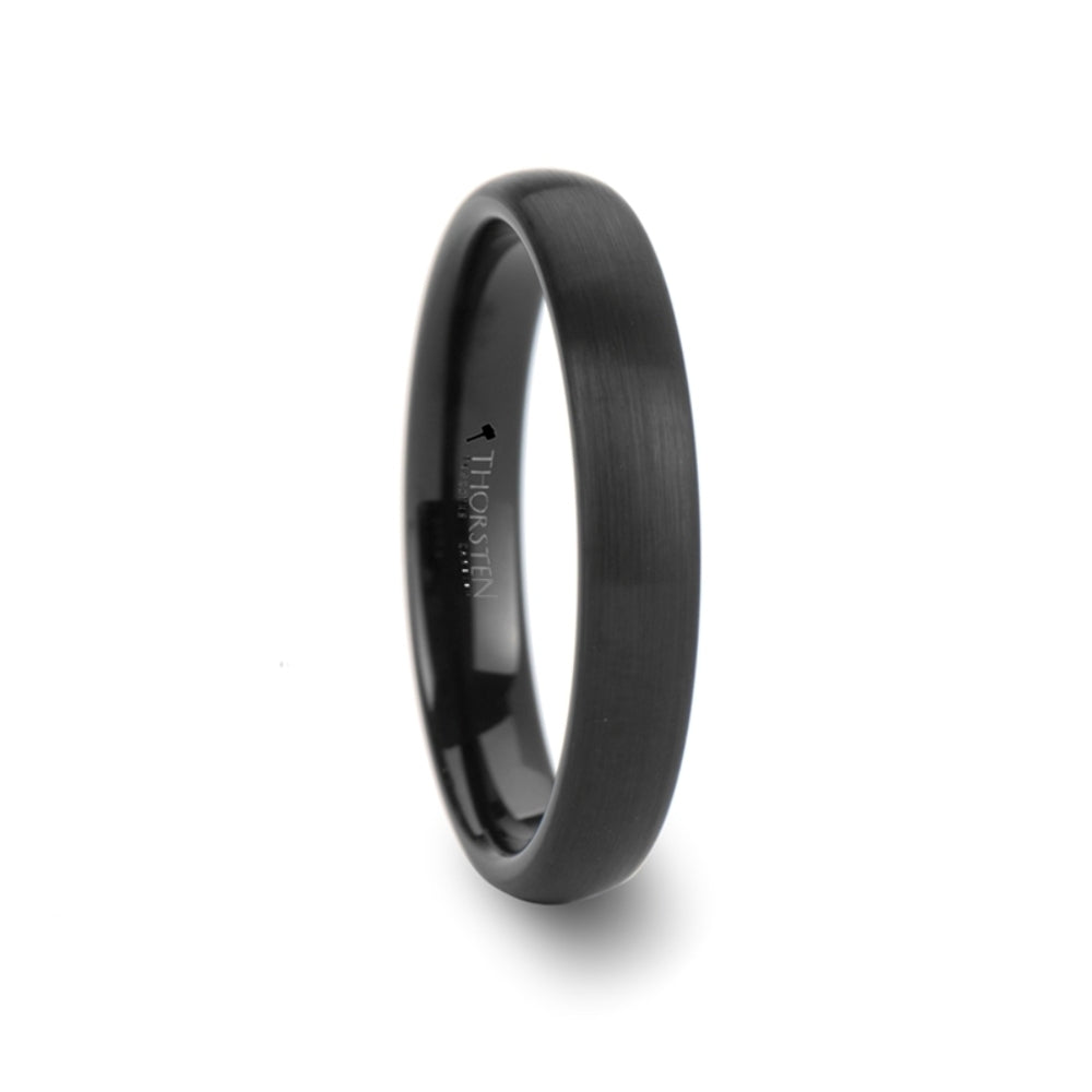 Mens Tungsten Carbide Domed Black Wedding Ring - Brush Finished Comfort Fit - 2mm 4mm 6mm 8mm 10mm 12mm Wide - Style name: RAIDER