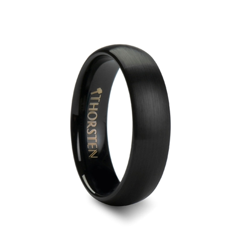 Mens Tungsten Carbide Domed Black Wedding Ring - Brush Finished Comfort Fit - 2mm 4mm 6mm 8mm 10mm 12mm Wide - Style name: RAIDER