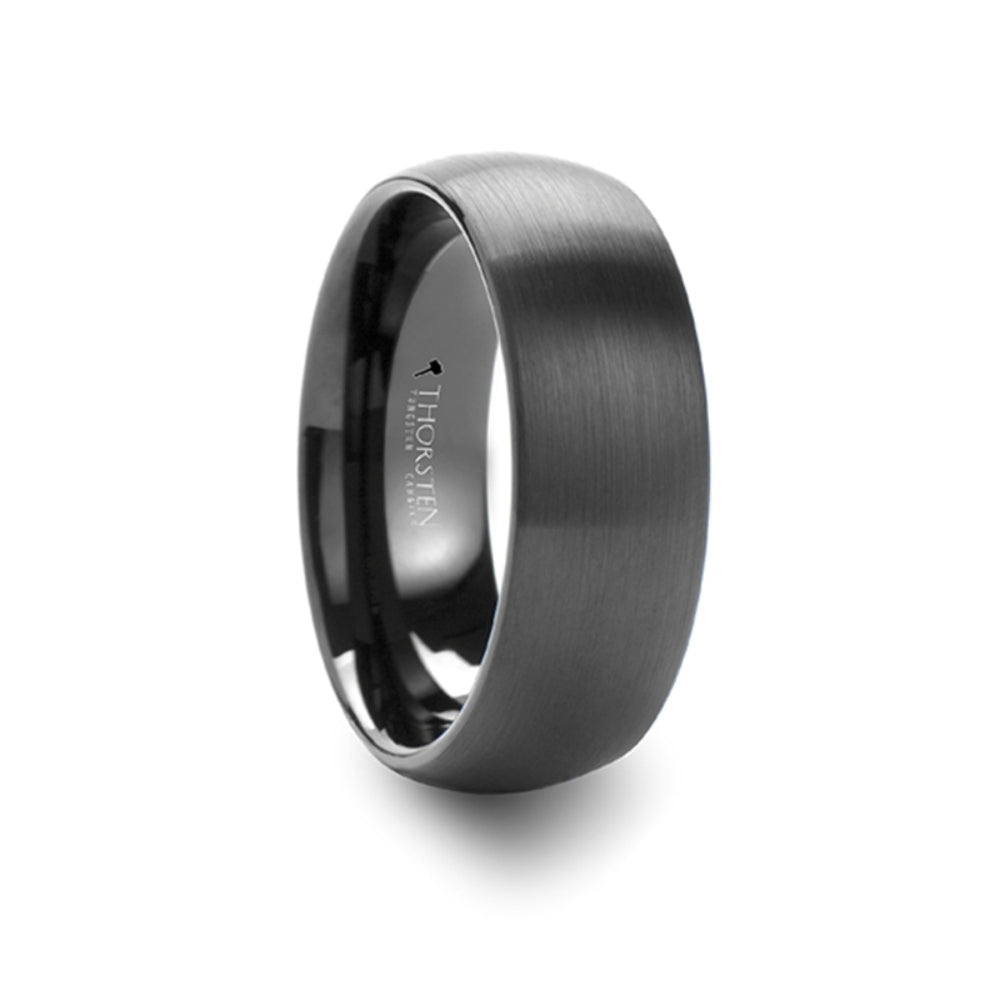 Mens Tungsten Carbide Domed Black Wedding Ring - Brush Finished Comfort Fit - 2mm 4mm 6mm 8mm 10mm 12mm Wide - Style name: RAIDER